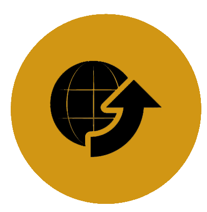 Yellow icon with globe and arrow